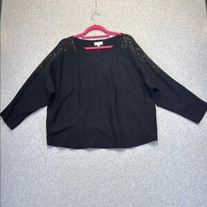 Black Boxy Embellished Blouse with Full Sleeves